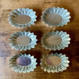 Vintage Swedish Sandbakkel Tartlet Molds 6 Fluted Metal Baking Forms Oval Fluted